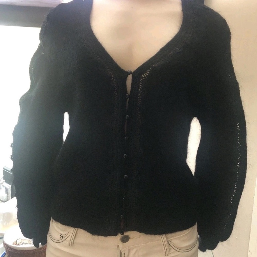 LA MAILLE SÉZANE Kid Mohair Blend Cardigan Sweater Blk M Actual Sz Small S Knit